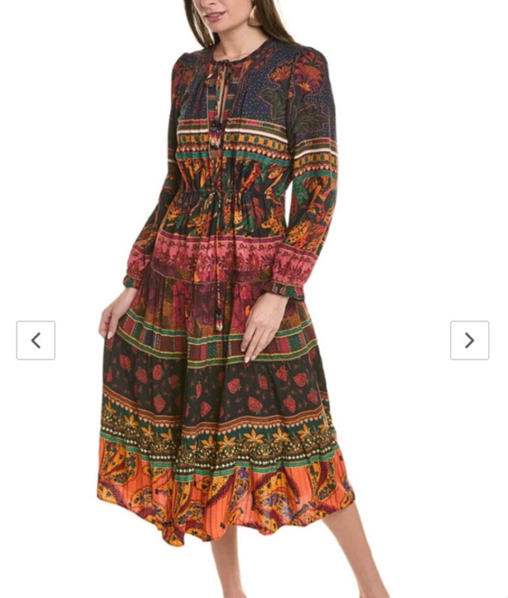 NEW NWT Anthropologie Farm Rio Mixed Patchwork Midi Dress Long Sleeves Size M